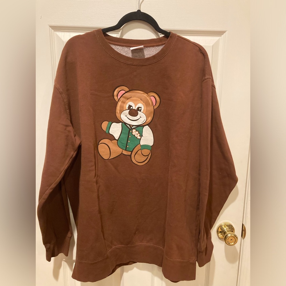 Stoney Clover Lane Teddy Bear Letterman Sweatshirt Fall Brown Relaxed Fit LG/XL